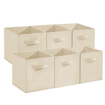Lot de 12 cubes de rangement pliables en tissu, organisateurs de placard ouverts pour étagères - Pliables - Poignées intégrées - 26 x 26 x 28 cm, beige, poignées en tissu