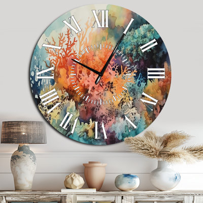 Vibrant Coral Reef I - Beach White Face Wall Clock