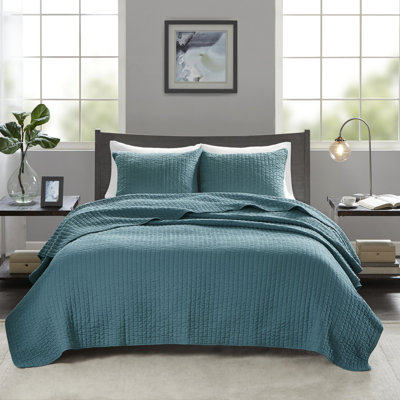 3 pièces de courtepointe sarcelle pour très grand / très grand lit - réversible, en microfibre, rembourrée de coton léger