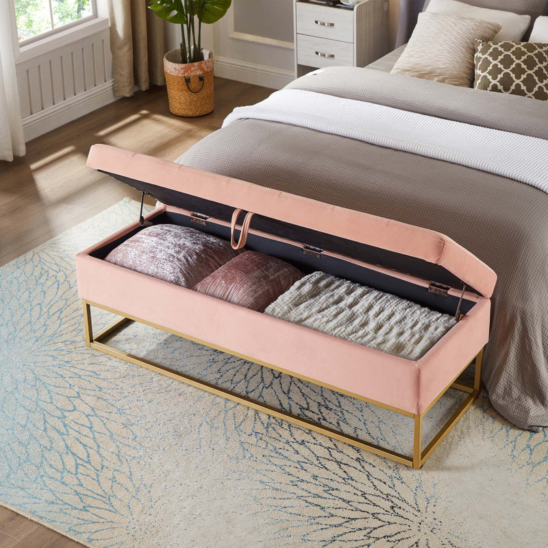 58.6" Bed Bench Metal Base With Storage, Pink