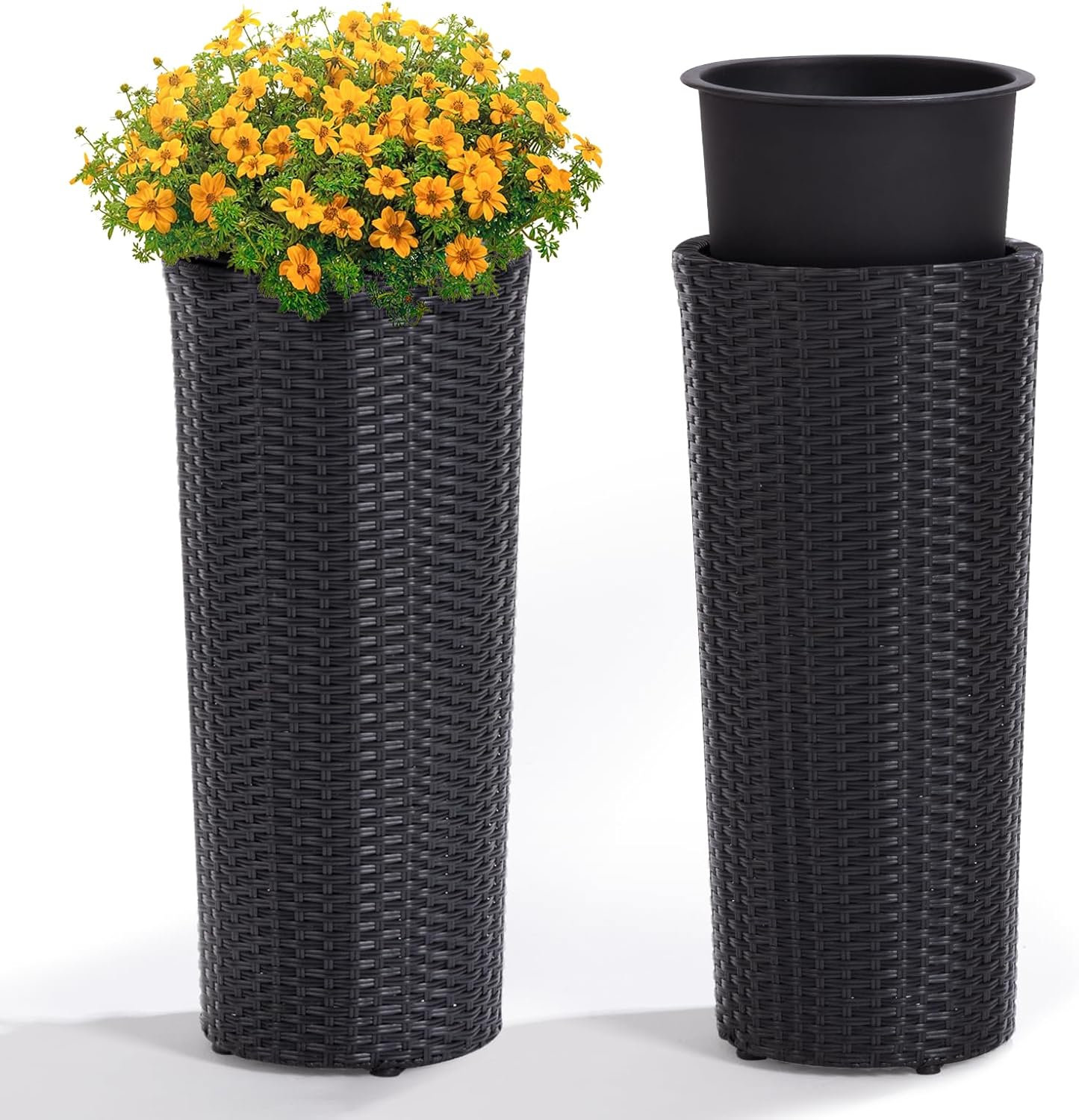 Latitude Run Wicker planter Round Black & Reviews | Wayfair