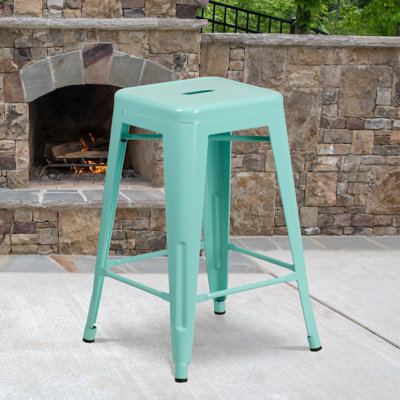 Backless Metal Indoor-Outdoor Stool w/Square Seat