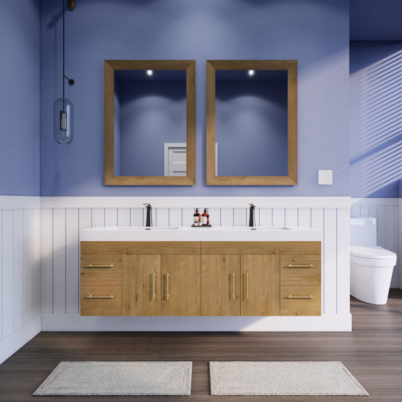 Amirea Double Bathroom Vanity with Acrylic Top, Teak Oak