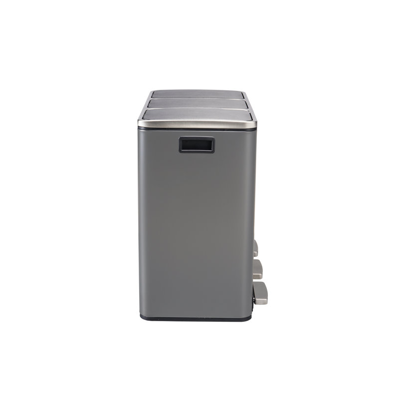 The Step N' Sort, 3X18l, 3-Compartment Trash And Recycling Bin With Slow Close Lid And Removable Inner Bins, Black, 16, Grey