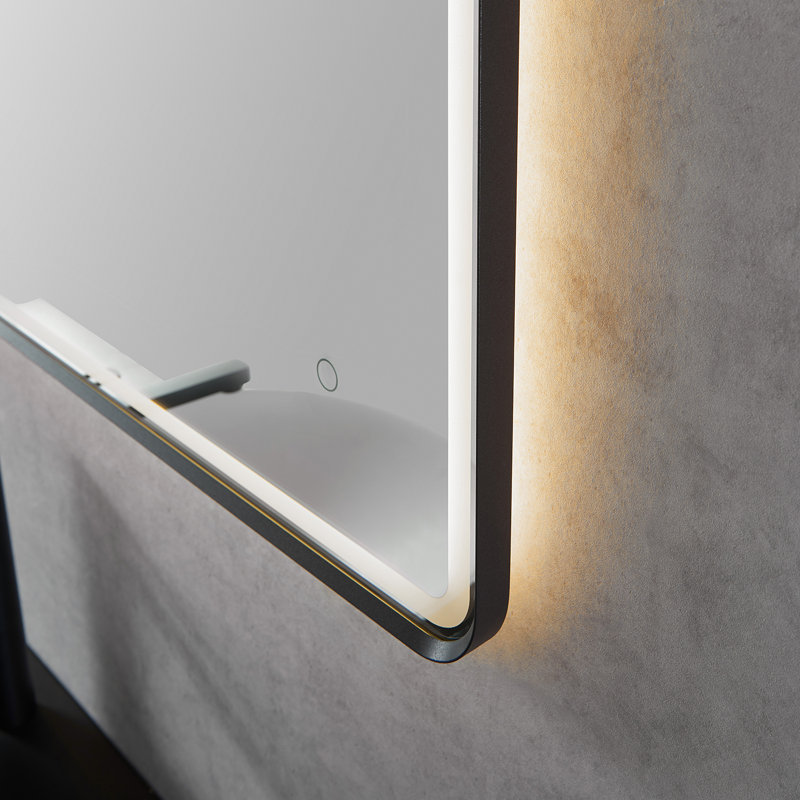 Viaggi Metal Flat Wall Mirror, Black, 36" x 24"