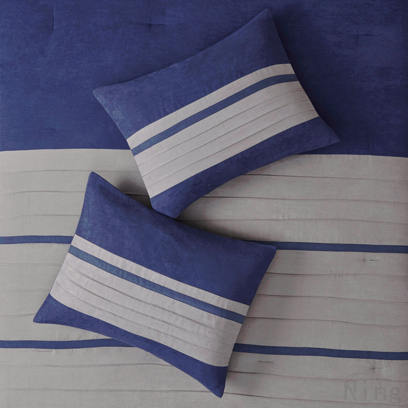 Ensemble d'édredon 7 pièces en faux suède bleu 7 pièces, Édredon de très grande taille et 6 pièces suppl, Bleu