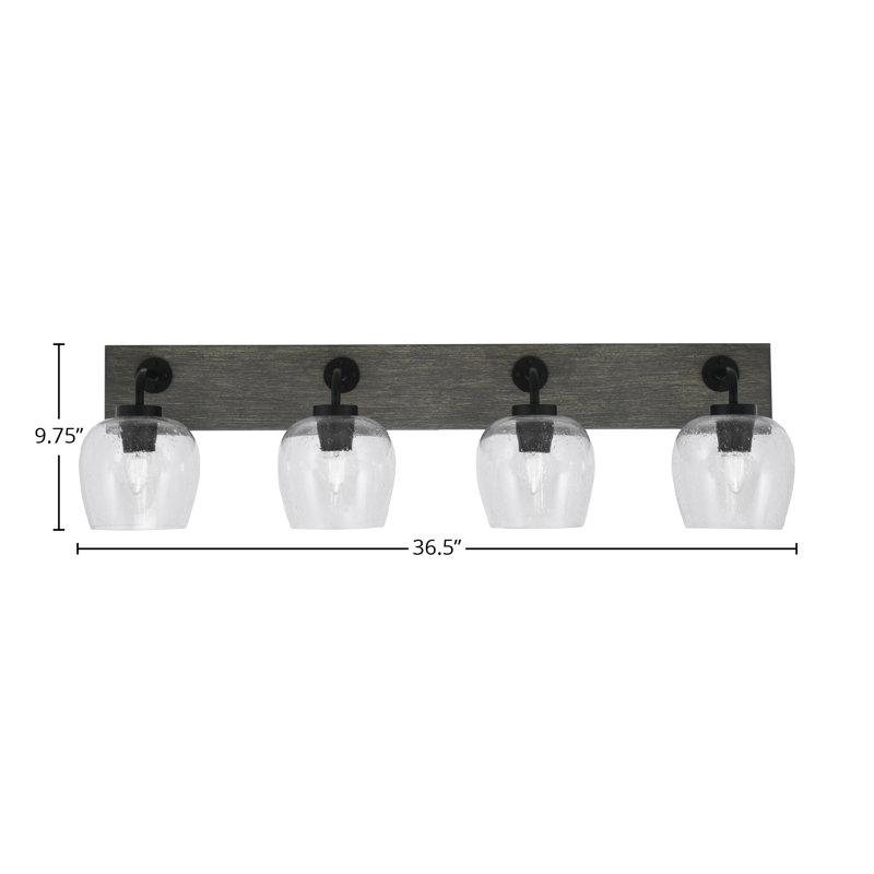 Oxbridge 4 Light Bath Bar Shown With 6" Glass, Clear, Matte Black/Distressed Grey