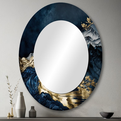 Miroir décoratif ovale doré sur métal River And Mountain I - Paysages