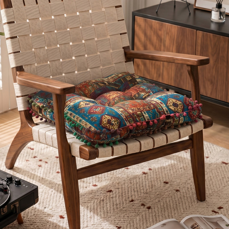 Square Tatami Seat Cushion, Blue Bohemian