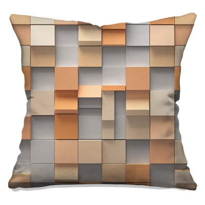 Beige Orange Squares Double Sided Throw Pillows