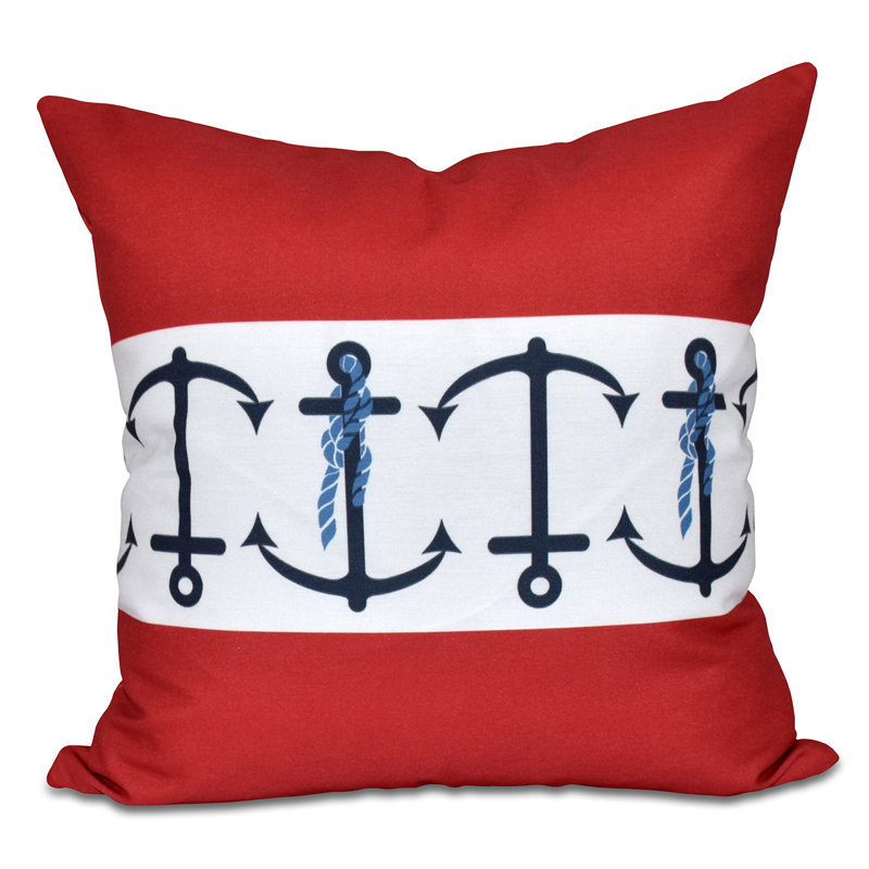 Anchor Print Outdoor Square Pillow Cover & Insert, 18"x18", Red