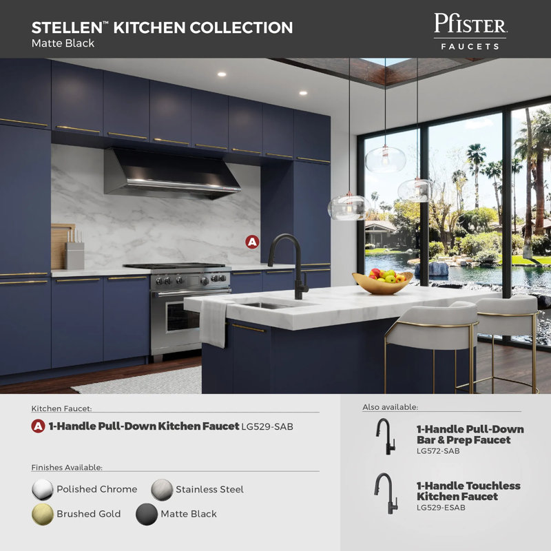 Stellen Pull Down Single Handle Kitchen Faucet, Matte Black