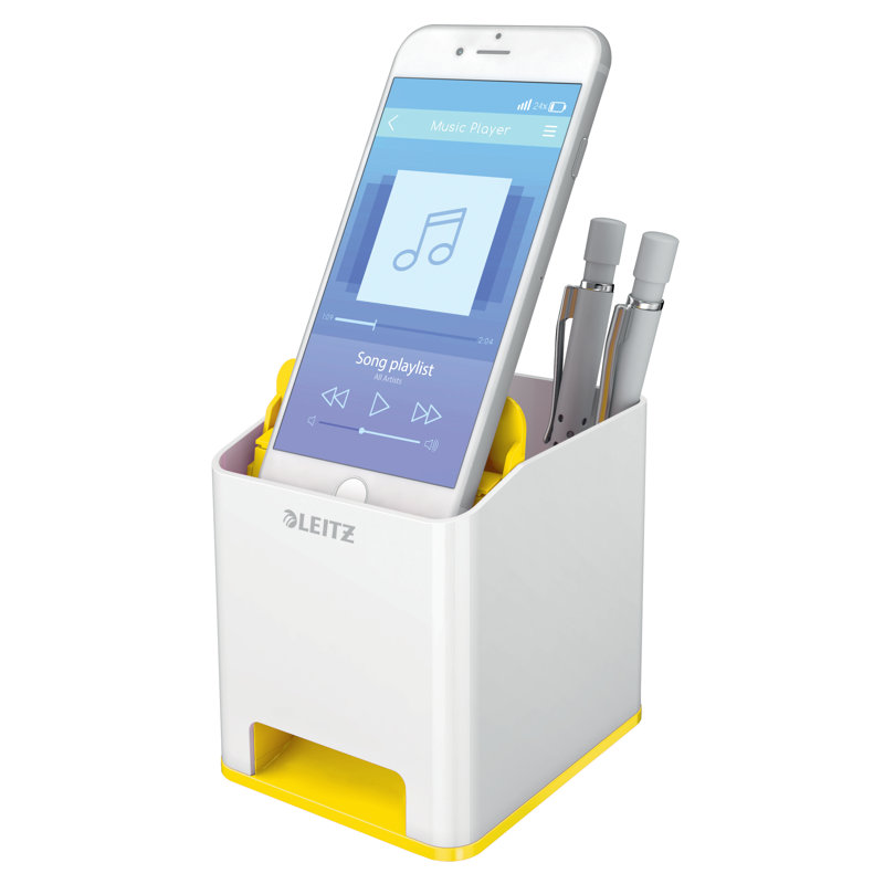 Plastic Pen Holder, White/Yellow