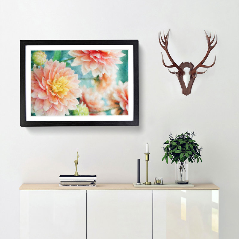 Pale Pink Dahlia Flowers in Bloom - Framed Print, Black Framed, 45cm H x 63cm W x 2cm D