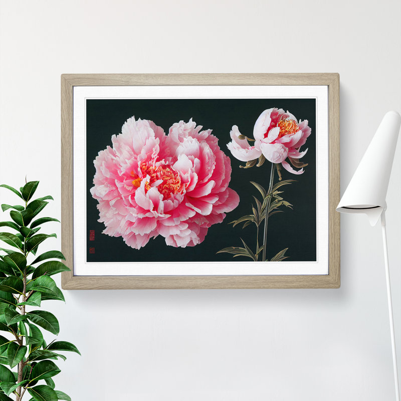 Epic Peonies - Single Picture Frame Painting, 46cm H x 64cm W x 2cm D, Oak