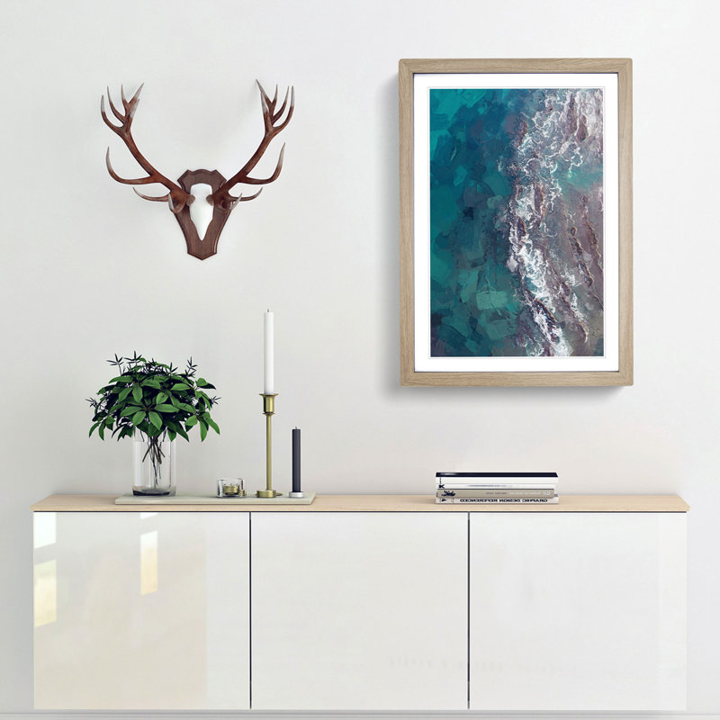 Aerial View of the Ocean in Abstract - Picture Frame Graphic Art Print, 65cm H x 48cm W x 2cm D, Oak Framed