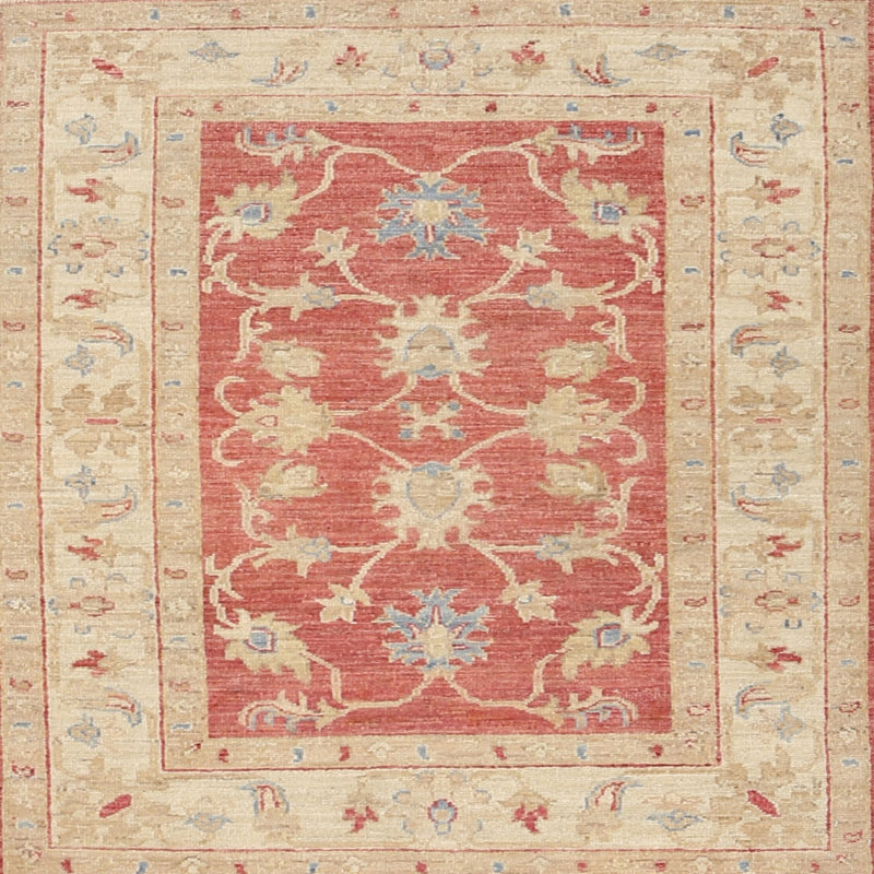 Beige oriental Cromartie/Tapis décoratif rouge, Rond 8 pi