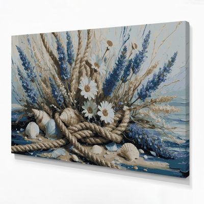 Nautical Coastal flowers Gray Canvas Wall Art