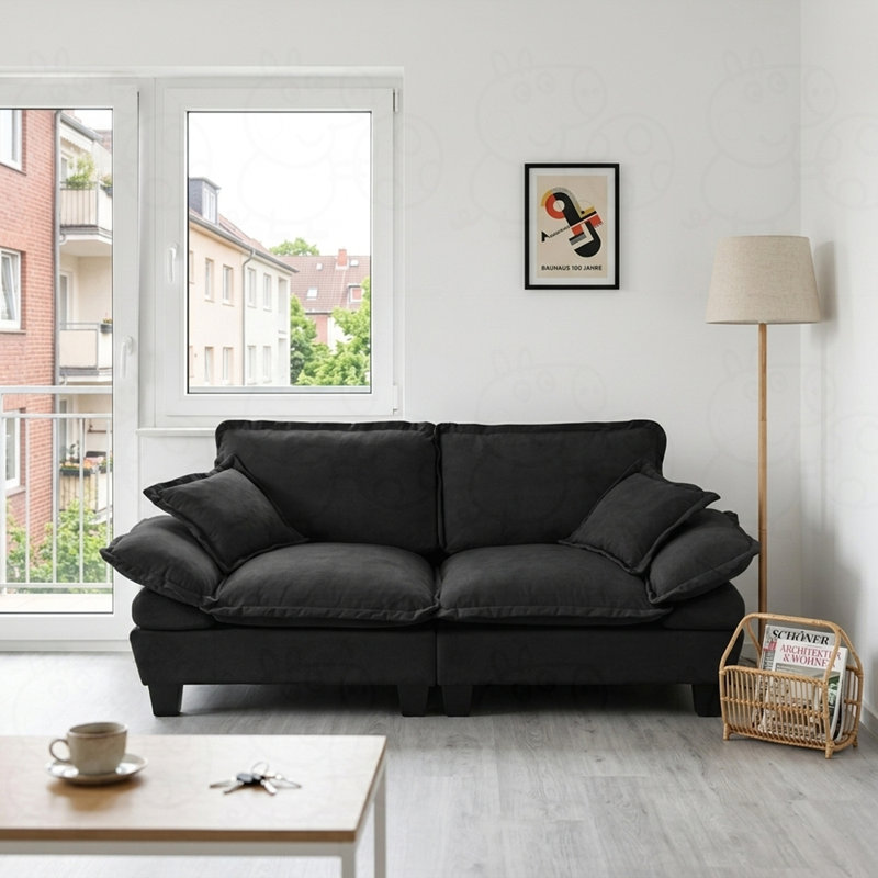Canapé modulaire en chenille 2 places avec accoudoirs courbés, Noir