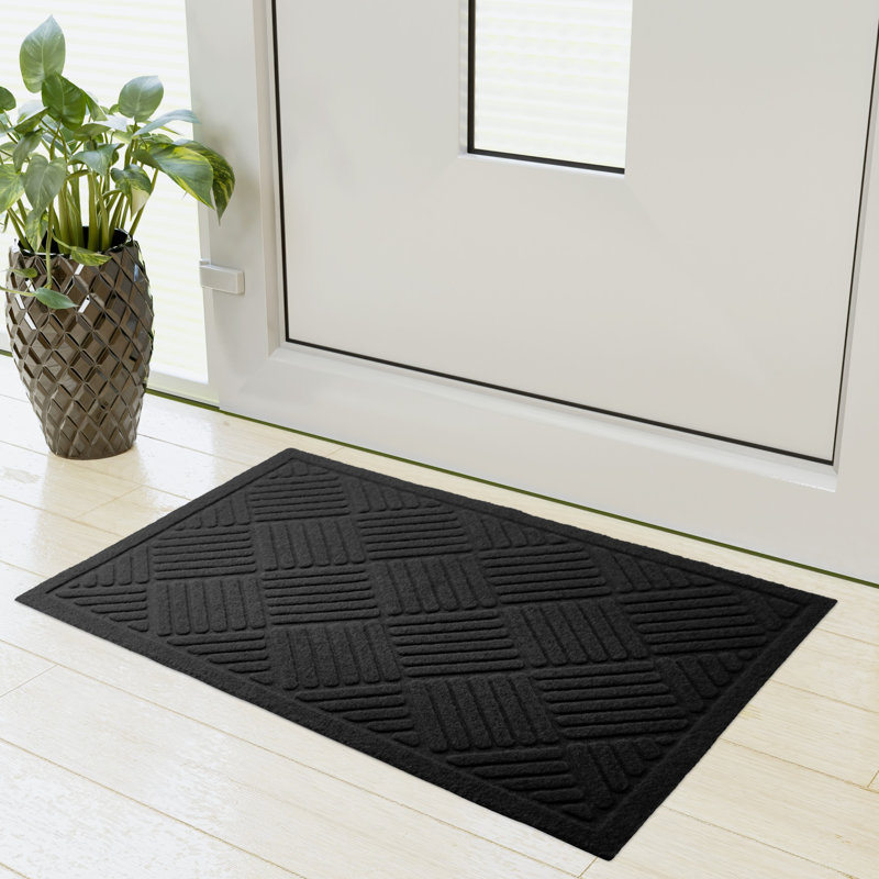 Boothby Non-Slip Geometric Indoor Doormat, Black