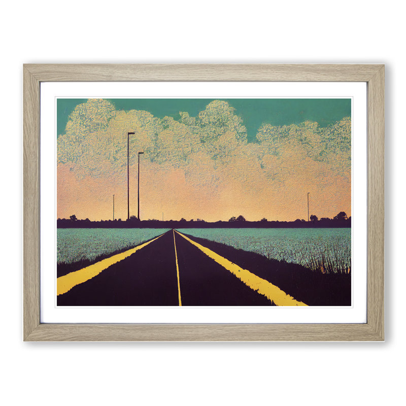 XH1022-7515X Road View - Single Picture Frame Painting, 34cm H x 46cm W x 2cm D, Oak 