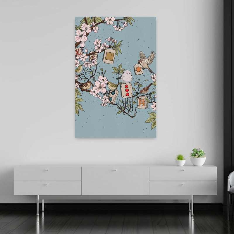 Charming Spring Birds Peaceful Serene Whimsical Bird Cherry Forest Nature Wall Art Print 1 Piece Wrapped Canvas Wall Art