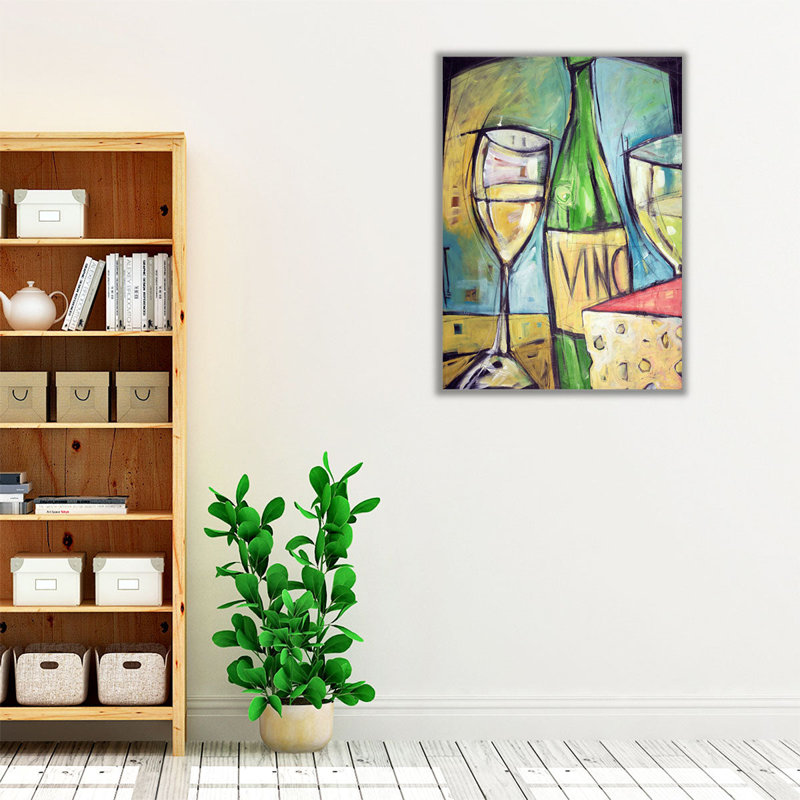 Vin et fromage - reproduction d'art sur toile, H 24 po x l 18 po