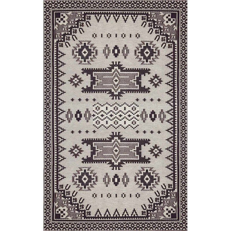 Tapis d'extérieur 5 pi x 8 pi Apache, crème et brun, tapis réversible pour patio, porche, terrasse, tapis de sol