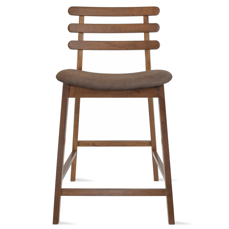 Hartz Solid Wood Counter Stools – Set of 2 Upholstered Fabric Seat & Open Back, Mid‑Century Modern, Cappuccino