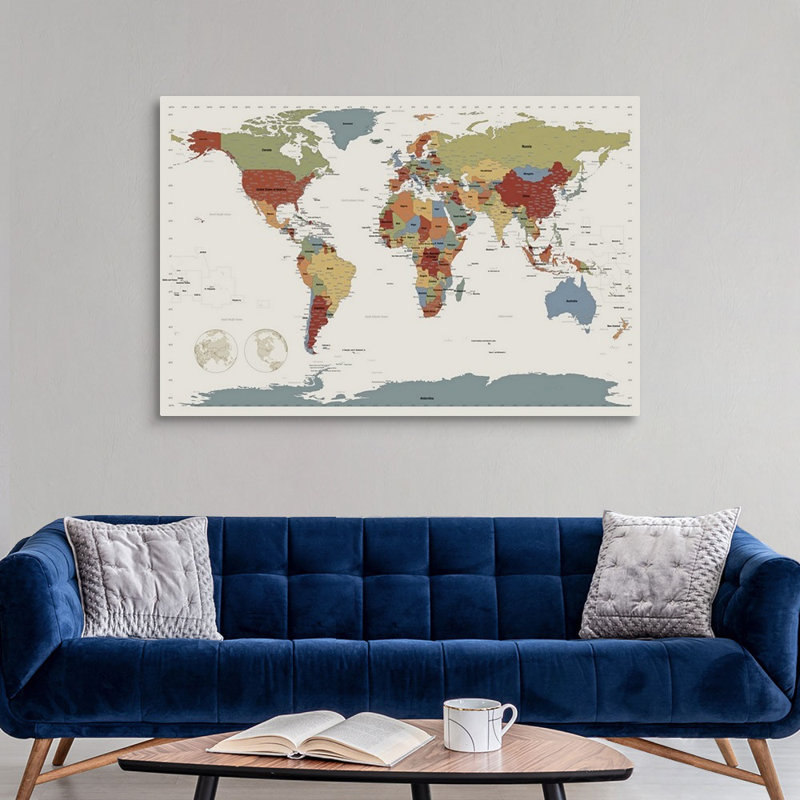 «World Map», impression par Michael Tompsett, H 40 po x l 60 po x P 1,5 po, Toile