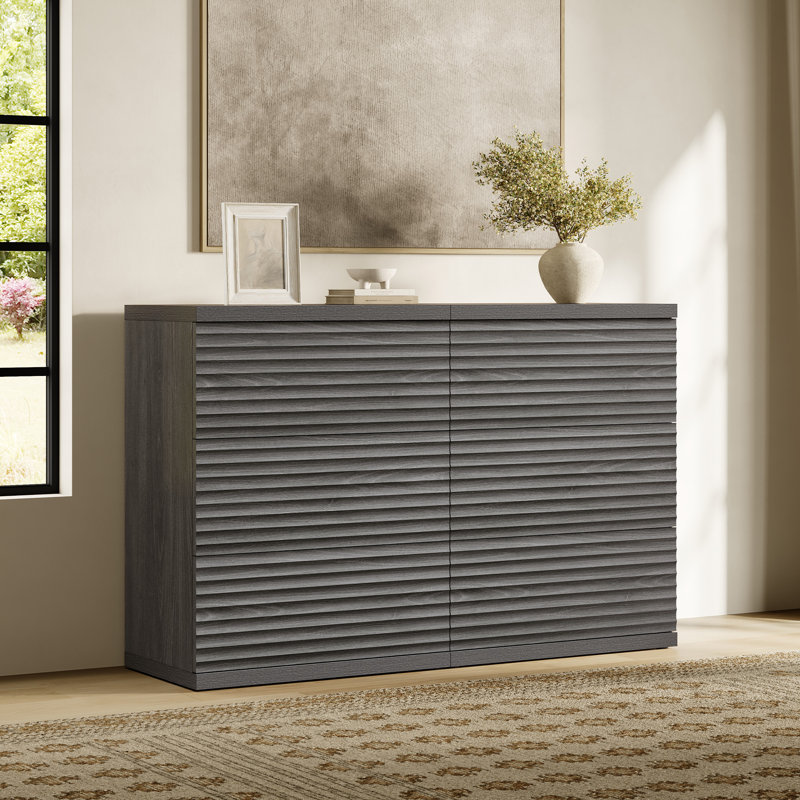 Commode à 3 tiroirs cannelée moderne avec motif escamotable, Aulne gris foncé