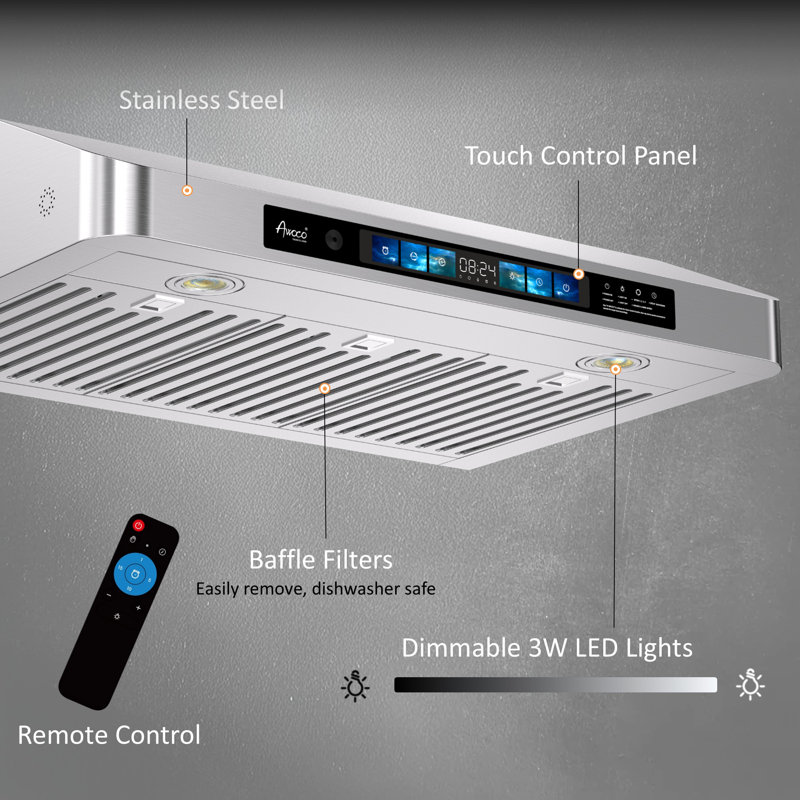Awoco 30" 800 CFM Ducted Under Cabinet Range Hood In Stainless Steel With Voice/Gesture/Touch Control