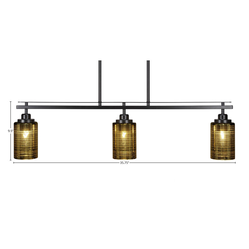 Agnon 3 Light Island Light Shown With 4" Glass, Doré, Noir mat