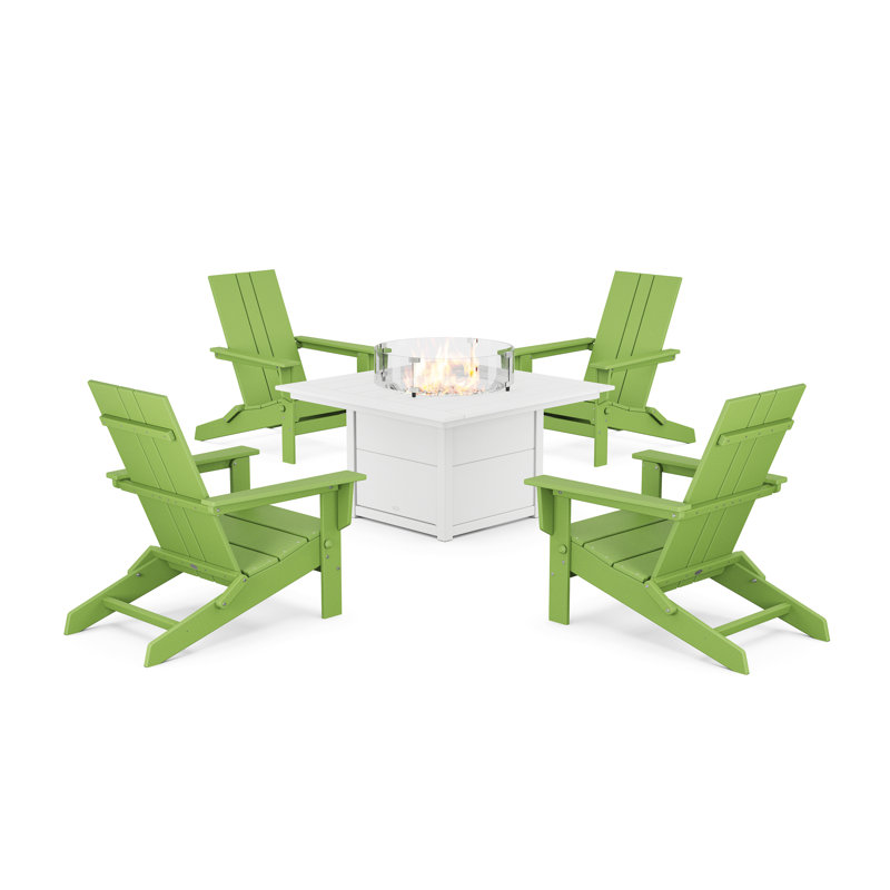 Chaise Adirondack d'extérieur pliable AllModern avec table, Lime / Blanc