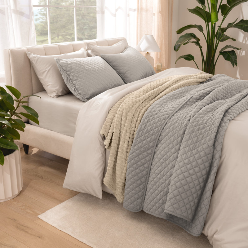 Ensemble de couvre-lit moderne et contemporain en microfibre 3 pièces , Gris clair