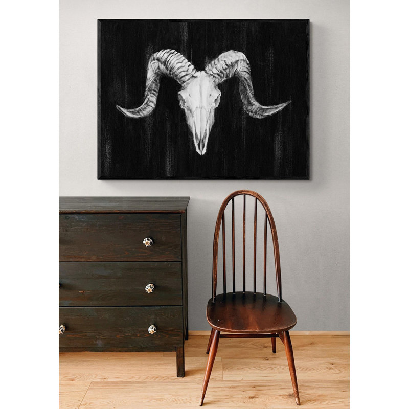 «Rustic Ram Mount I» par Ethan Harper, art mural encadré rustique occidental, impression de crâne Alay, décor de ferme noir et blanc, art mural encadré