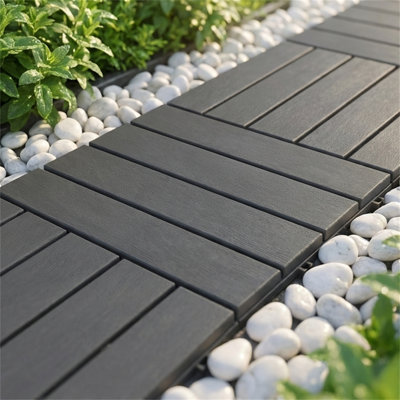 44-Piece Interlocking Outdoor Floor Tiles, 12"x12" Tool-Free Lock Design, Thickened PP, Hollow Grid Drainage, Grain Frosted Texture
