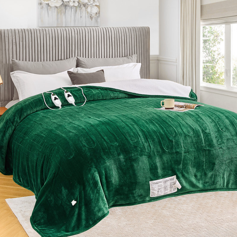 Soft Sherpa & Flannel Electric Heated Blanket with Auto Shut-Off and Overheat Protection, Full, Green
