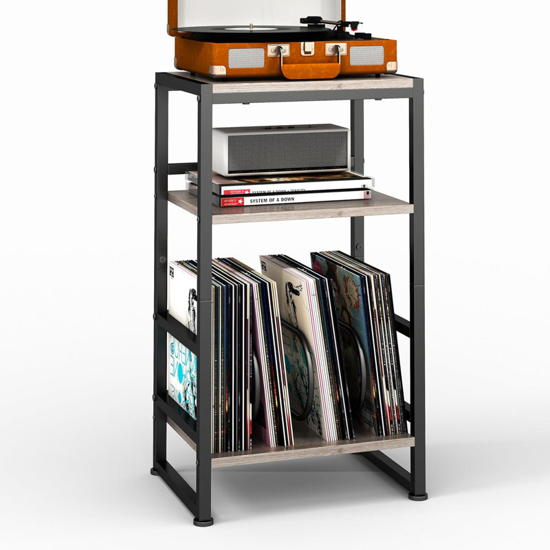 3-Tier Vinyl Record Player Stand With Album Storage, Sturdy End Table For Living Room Or Bedroom, Holds Up To 120 Records, Durable Steel Frame