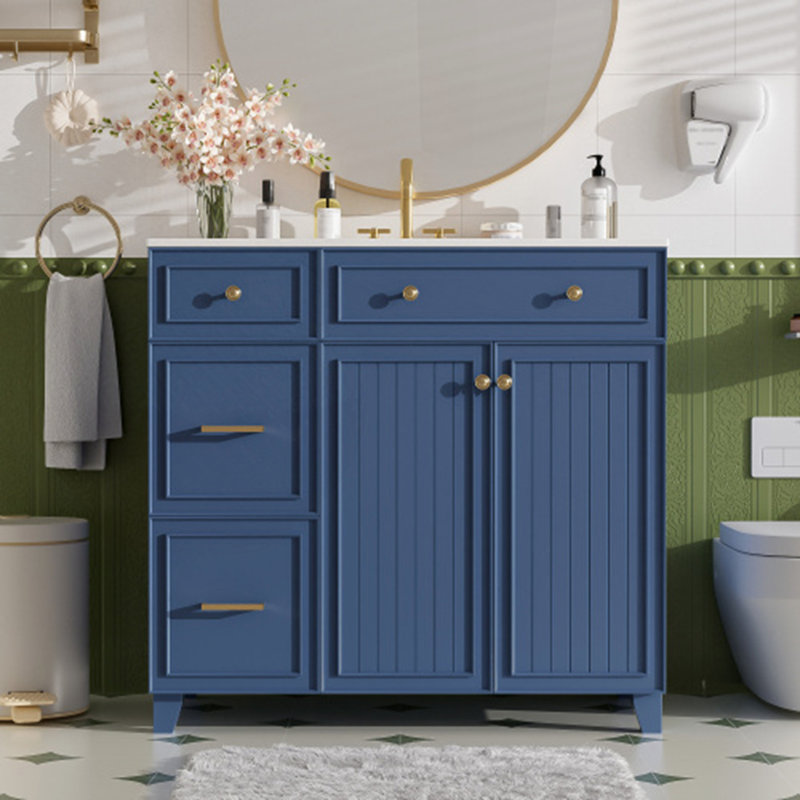 Meuble-lavabo 36 po avec lavabo en céramique, Bleu