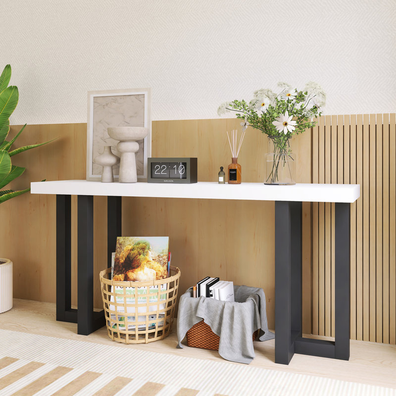 63.00'' Console Table With Solid Pine Legs, White/Black