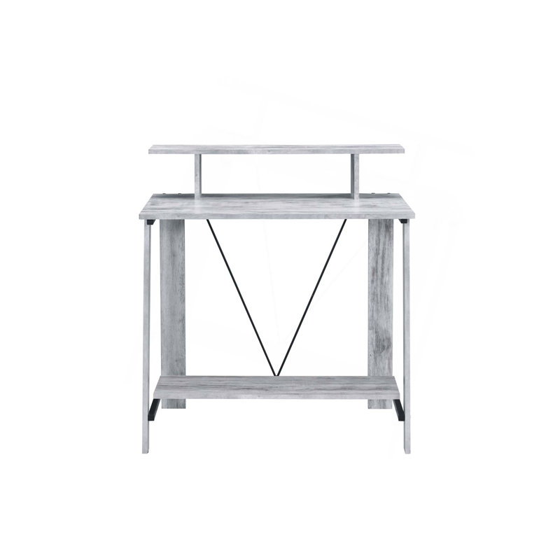 Modern Minimalist Wooden Desk With Bookshelf,Perfect For Home Office Use, Gray/White