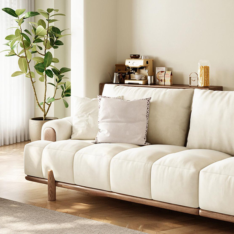 Choux fabric solid wood creme fraiche sofa, 34.64'' H x 126''W x 37.4''D , 5
