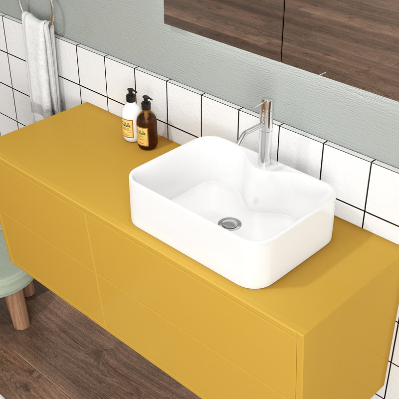 19"L x 15"W White Ceramic Rectangular Vessel Bathroom Vanity Sink with Faucet Hole