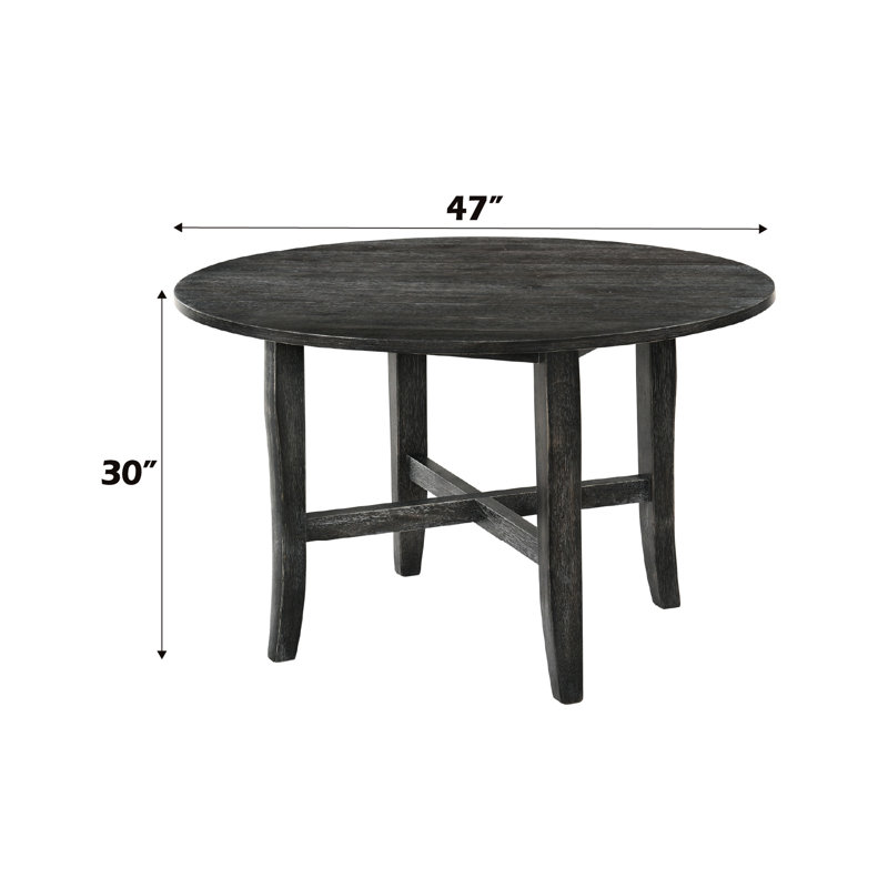 Table de salle à manger à pieds ronds gris rustique, plateau en placage de bois de chêne fixe, pieds fuselés et conception en forme de X, panneau de particules de 47 po de largeur avec support, dimensions