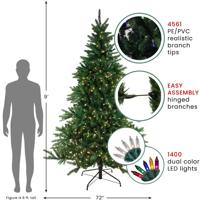 Lighted Artificial Fir Christmas Tree, 9' H