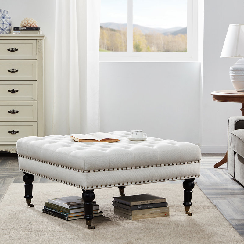 Botnick Upholstered Ottoman, Beige Polyester Blend