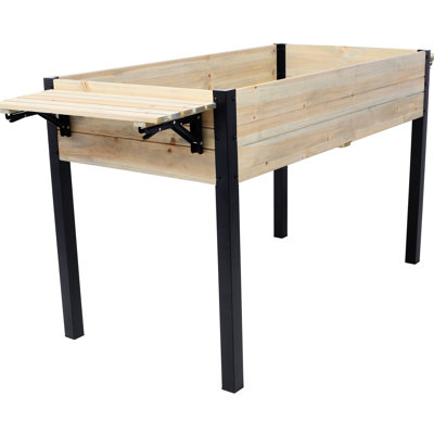 Lit de jardin surélevé avec organisateur d'outils - Bois de sapin pour la culture d'herbes, de pots de jardin pour l'extérieur et de pieds en métal pour fleurs, légumes, terrasse