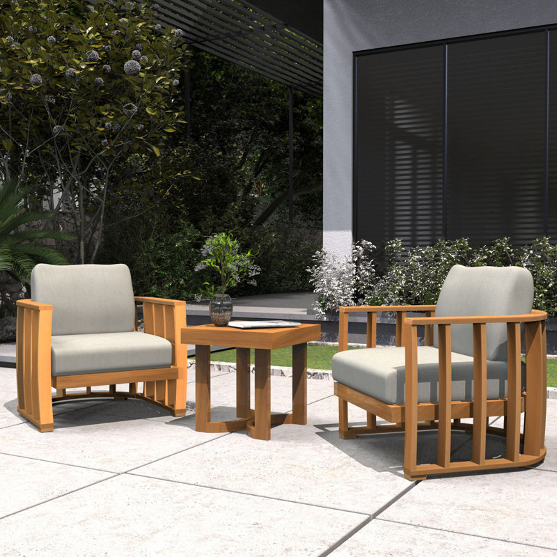 2 - Person Acacia Wood Patio Dining Set with Square Table , Cushions Included