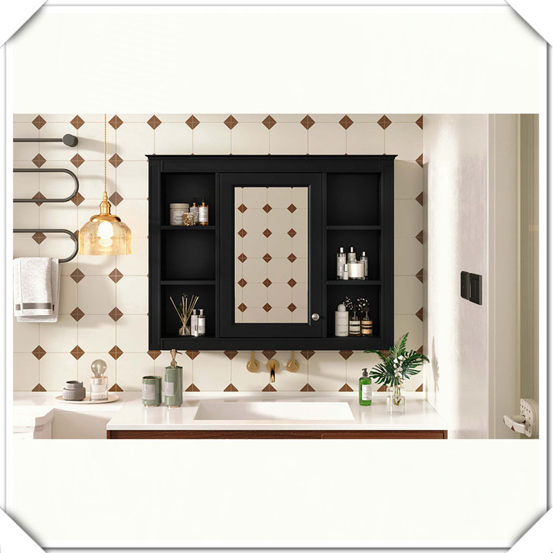 Wall Mounted Medicine Cabinet With Mirror 6 Open Storage Shelves